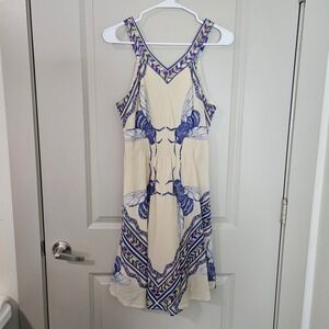 Leifnotes Anthropologie Bee Insect Print Smocked Waist Dress Ivory Blue Size 6
